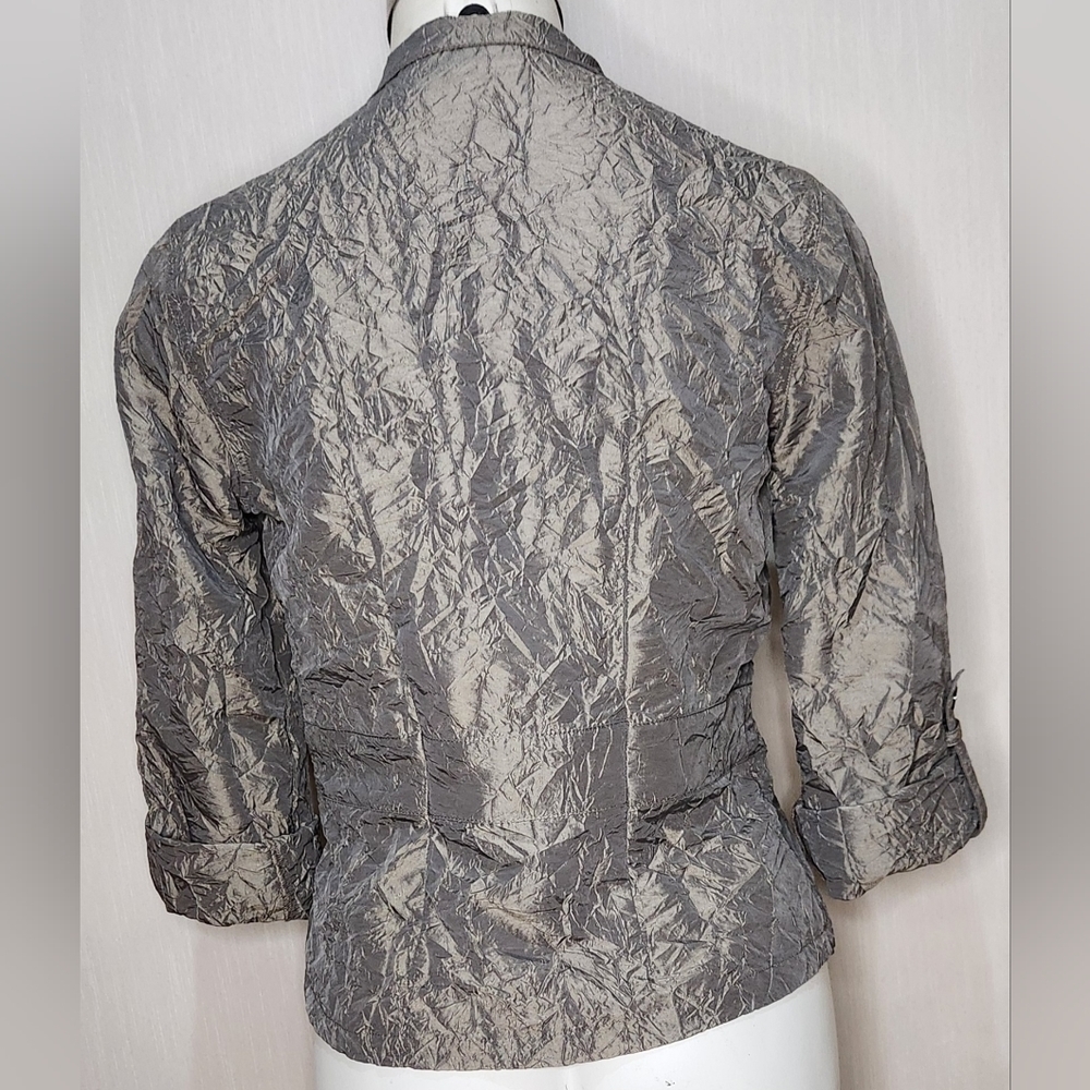 Chicos Jacket Size 0 Crinkled Sheen Jolena 3/4 Sleeve Open Front Egyptian Sand - Picture 2 of 8